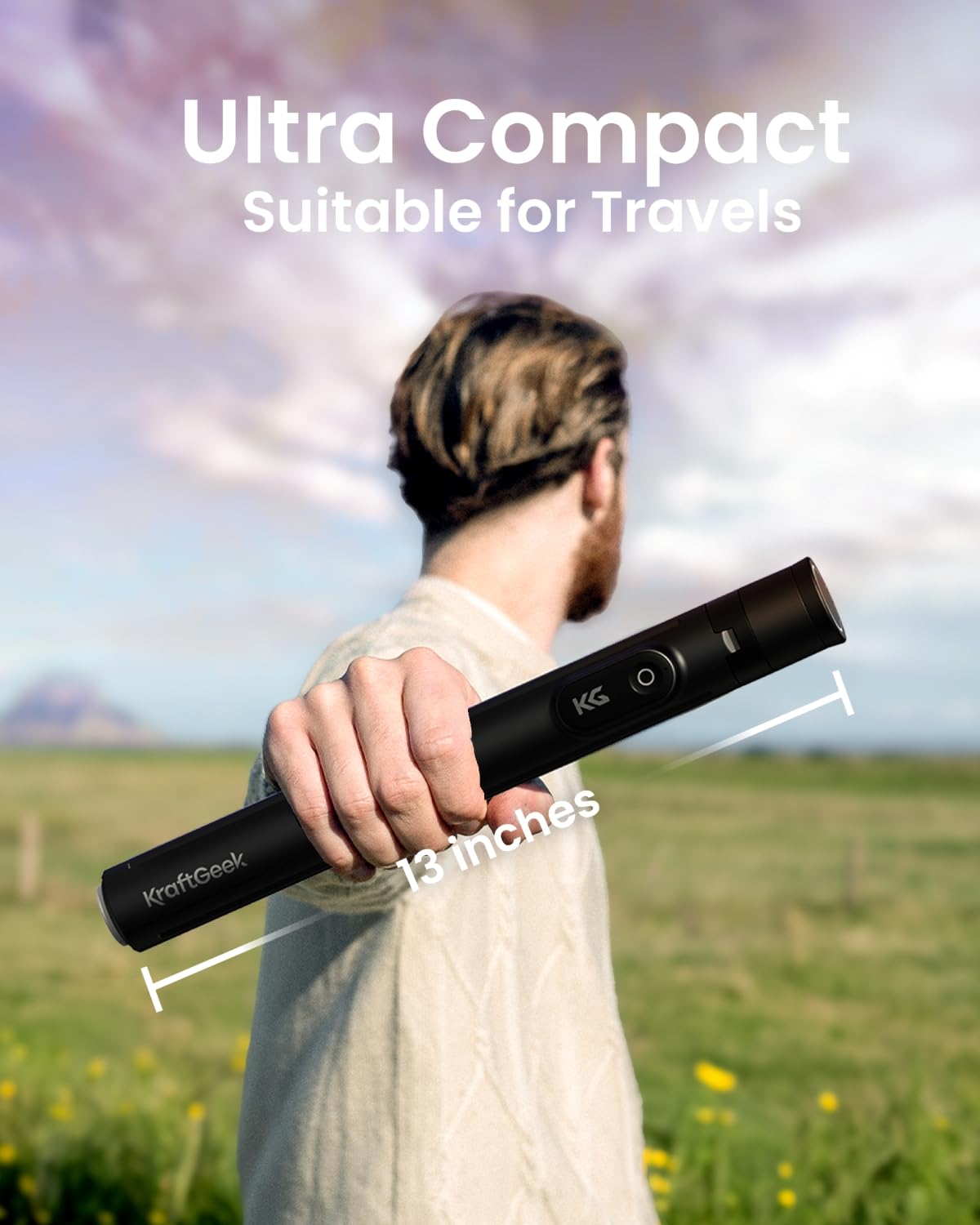 KraftGeek Bastone per selfie con apertura automatica per iPhone, 66" JustTap, treppiede per telefono, nero