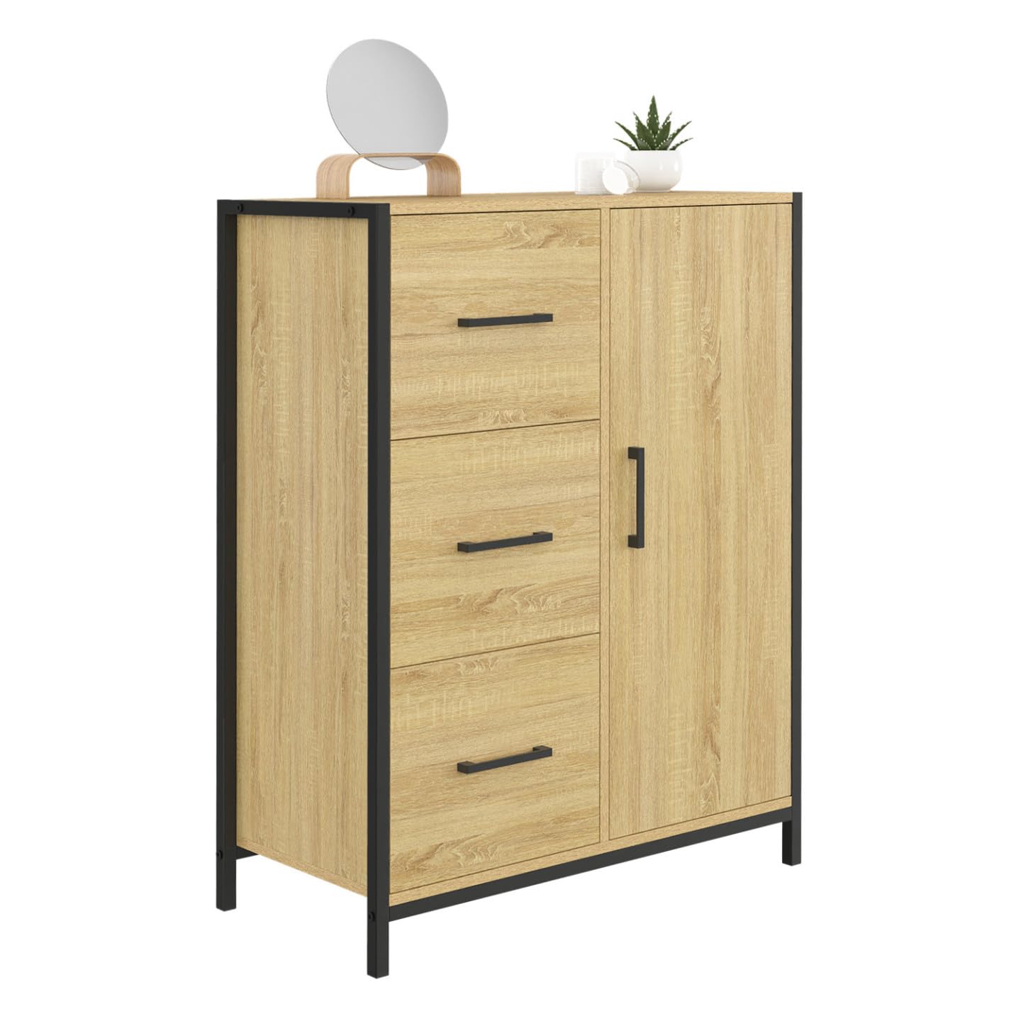 IDMarket - Commode de Rangement Salle de Bain Detroit 3 tiroirs 1 Placard Design Industriel