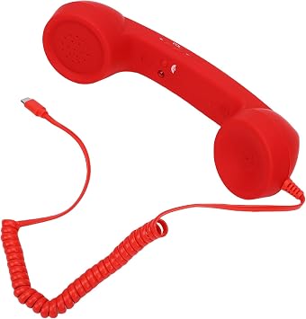 Yoidesu Retro Phone Handset, Type C Wired Telephone Handset with HiFi Speaker and Noise Cancelling Mic, for Conference Call iOS Phones Tablets Laptops Red