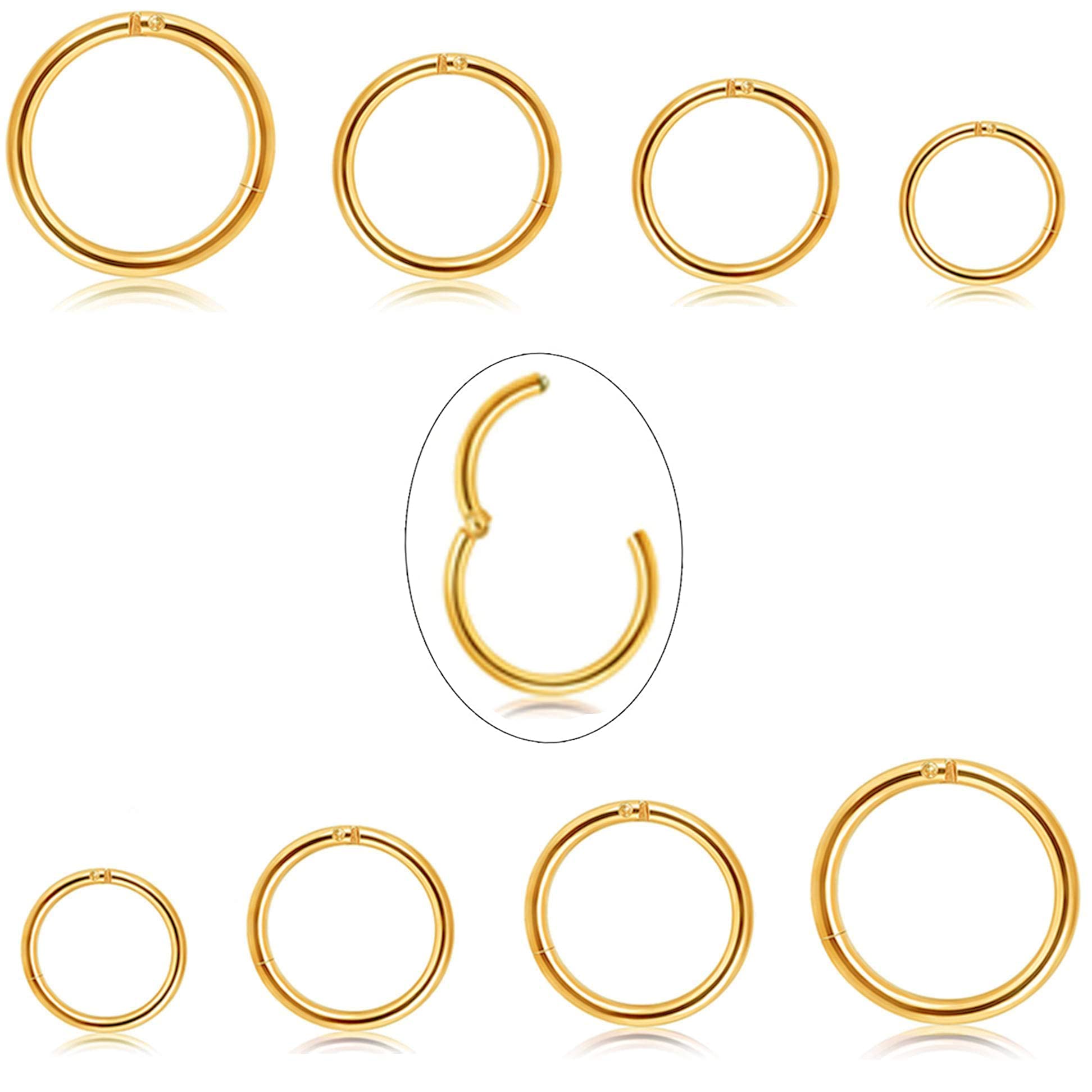 MILACOLATO8Pcs 16G De Acero Quirúrgico Con Bisagras Clicker Segmento Septum Anillos De La Nariz Hoop Helix Cartílago Daith Ohr Tragus Sleeper Pendientes Body Piercing 6-12MM