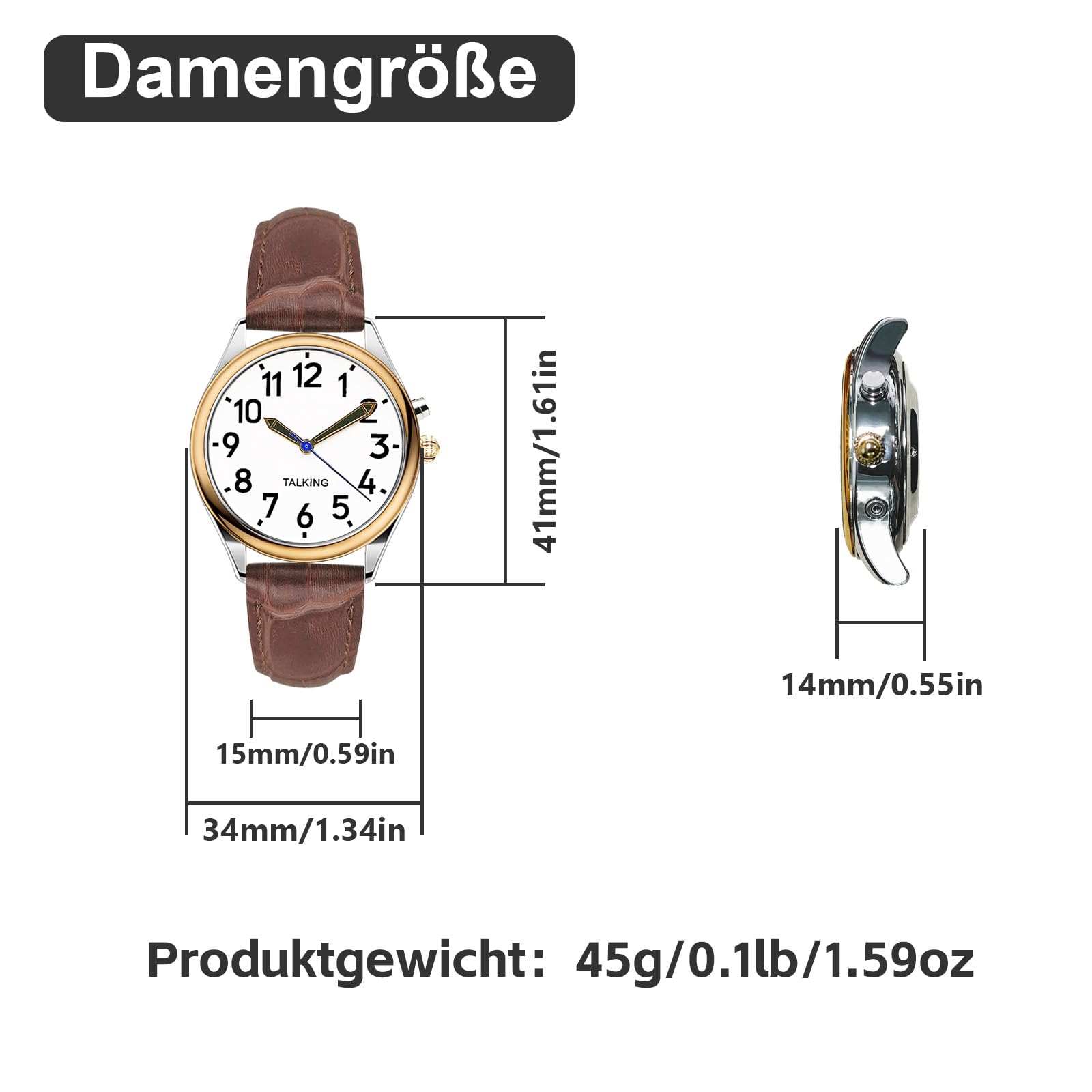 Sprechende Uhr für Damen für Blinde Senioren mit Sehbehinderung, Laute und klare Stimme,Spricht Deutsch