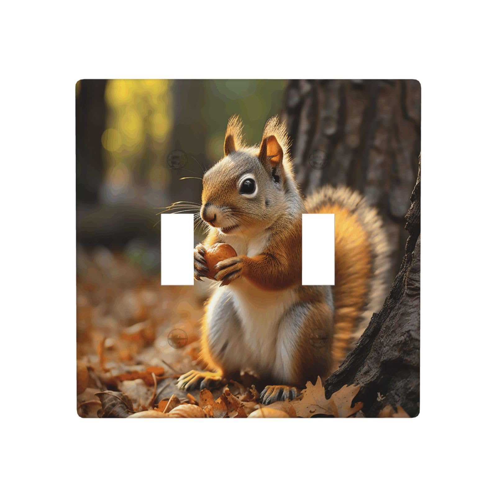 Aceprints Cute Squirrel Eating Nuts 2 Gang Double Toggle Wall Plates, Unbreakable Decorative Duplex Light Switch Plate Covers Electrical Switchplate Cover Faceplate For Bathroom Kitchen Decor