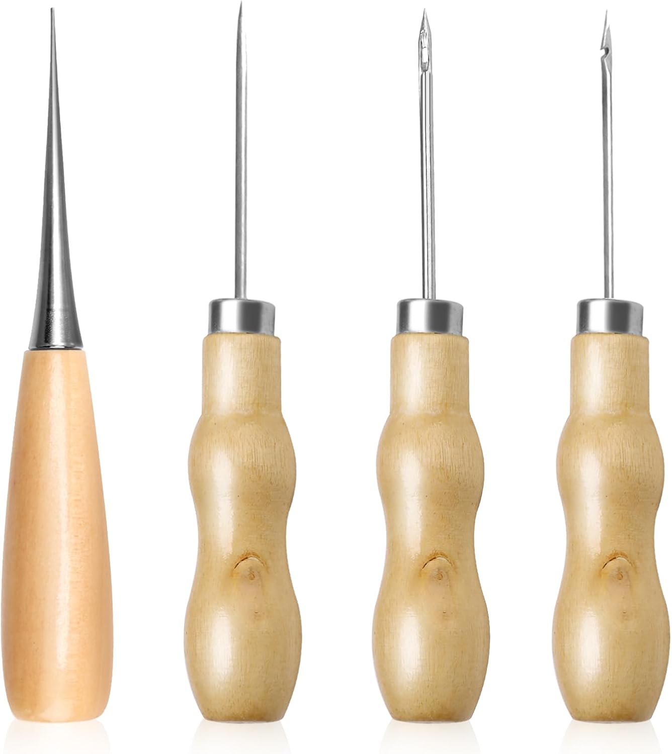 4 Pcs Wooden Handle Awl Gourd Shape Awls Tailors Awl Punch Awl Wood