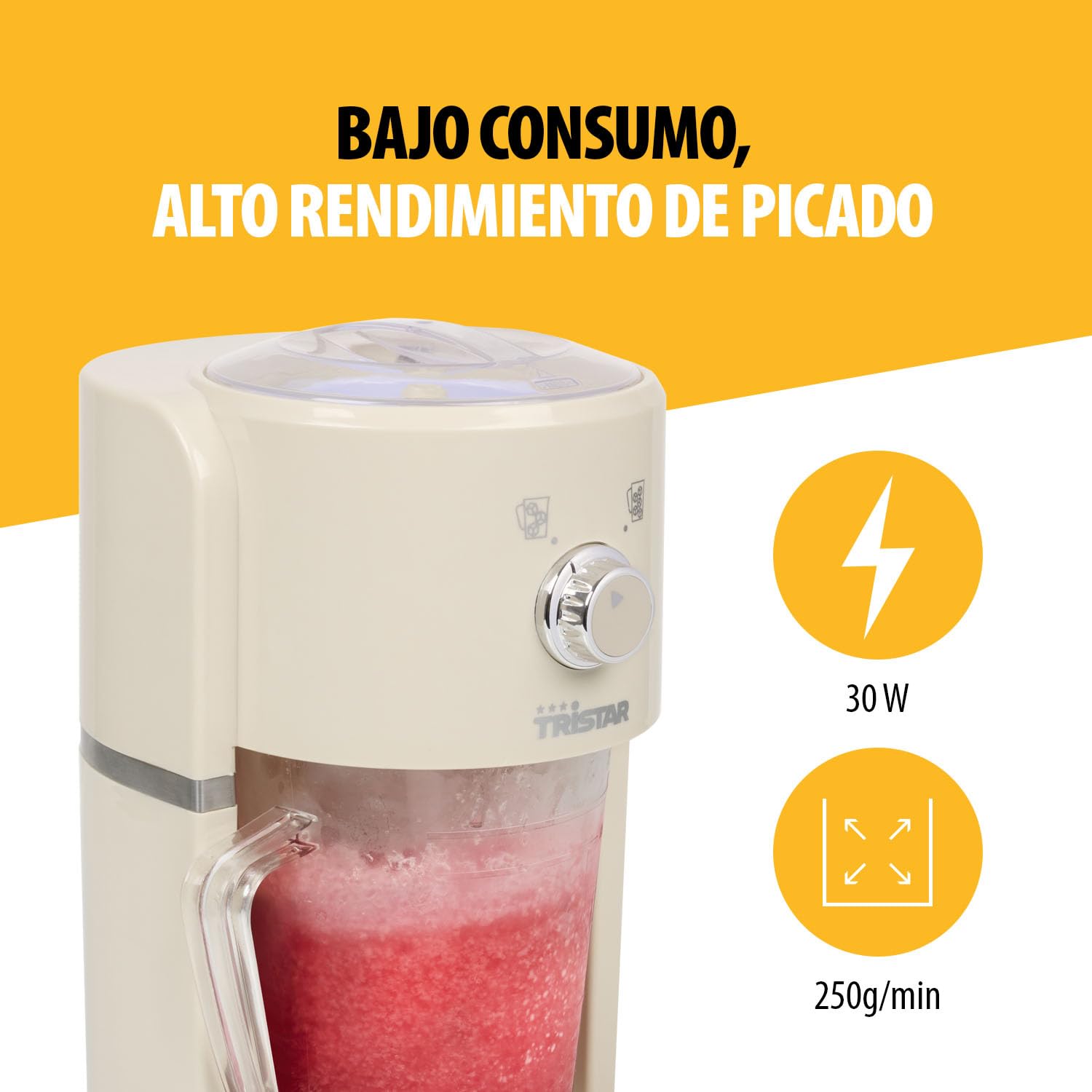 Granizadora Tristar - 2 tamaños de hielo picado - 250 g de hielo por minuto - Jarra de 1,1 L - Compartimento para hielo de 600 ml - KD-7310