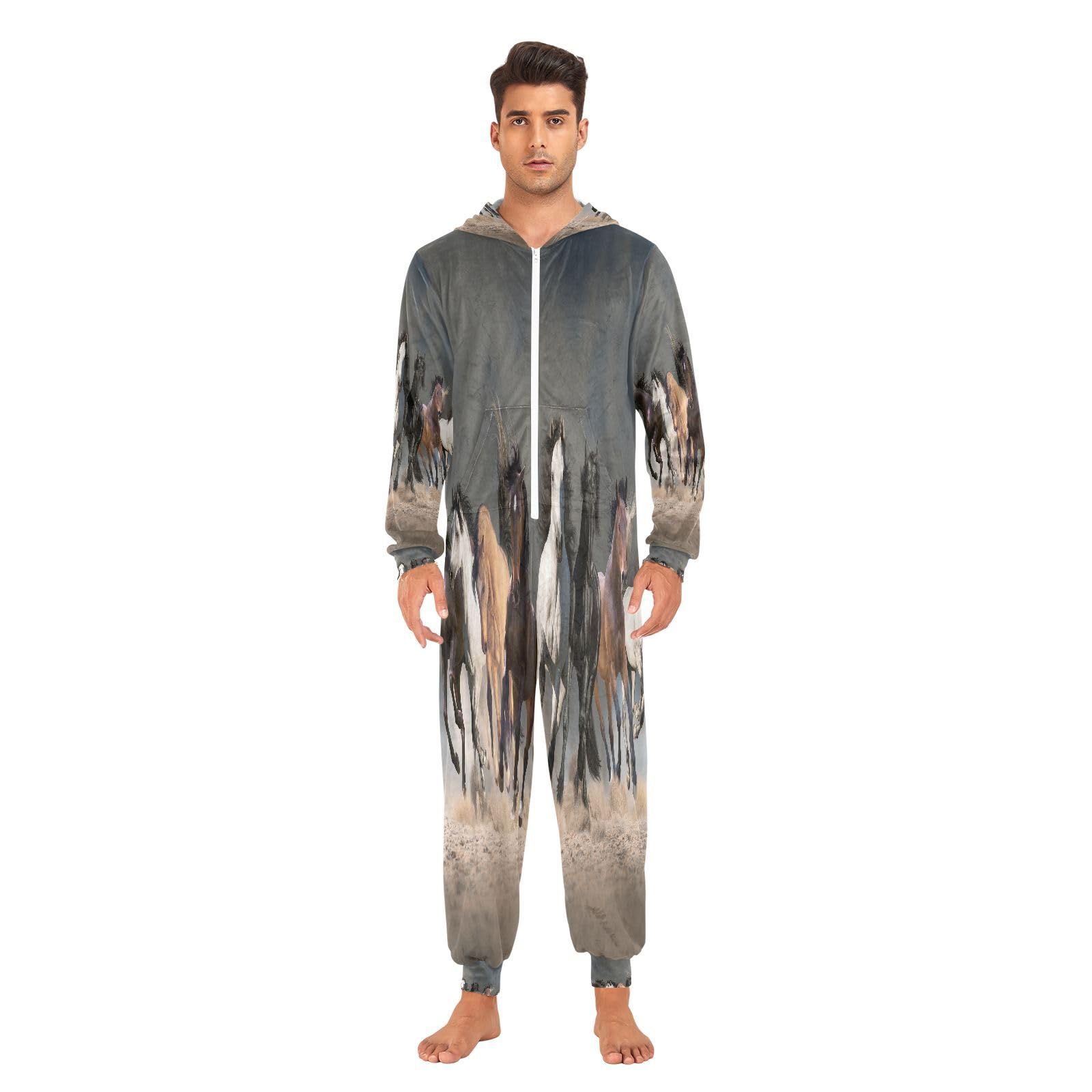 Pyjama pour adulte - Motif cheval - Pour homme et femme - Costume une pièce - Vêtement de nuit assorti pour femme