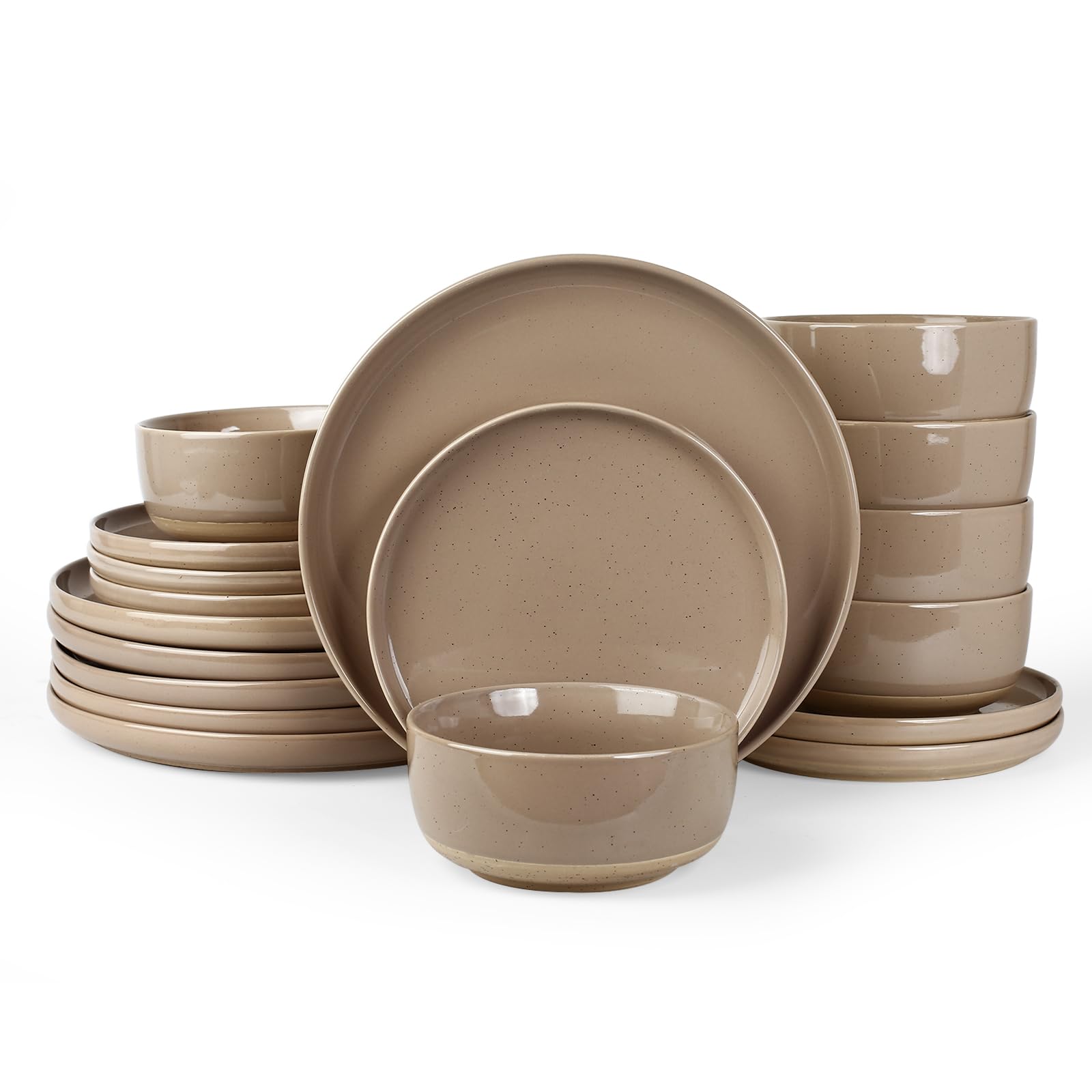 Richmount Milkyway Plates and Bowls Set, 18 Piece Dinner Set, Speckled Stoneware Dinner Sets for 4 People, Chip and Scratch Resistant Dinnerware Sets, Dishwasher & Microwave Safe, Brown โ image 1