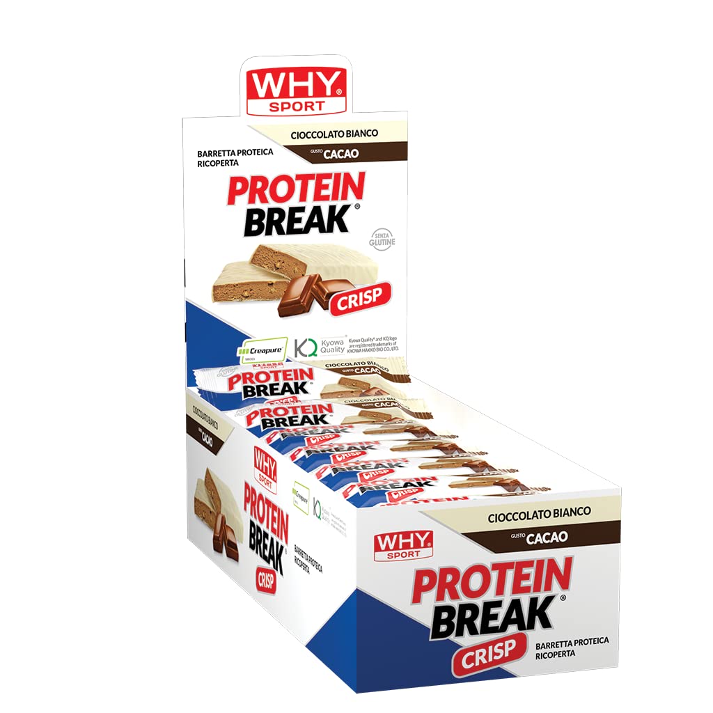 WHY SPORT PROTEIN BREAK - Barrette Proteiche con Vitamina C - Vitamina B6 - Creatina e Glutammina - Snack Proteici - Gusto Cioccolato Bianco e Cacao - 30 gr - 30 Pezzi
