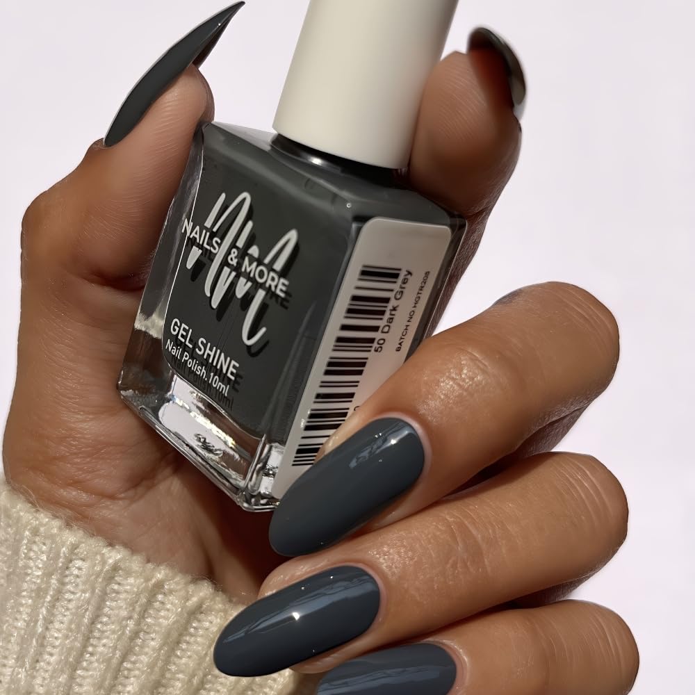 Nails & More 50 Dark Grey Gel Shine Nail Polish - Argan Oil Infused, Long Lasting & Chip Resistant - Vegan & Non-Toxic Grey Paint for Women-image-16