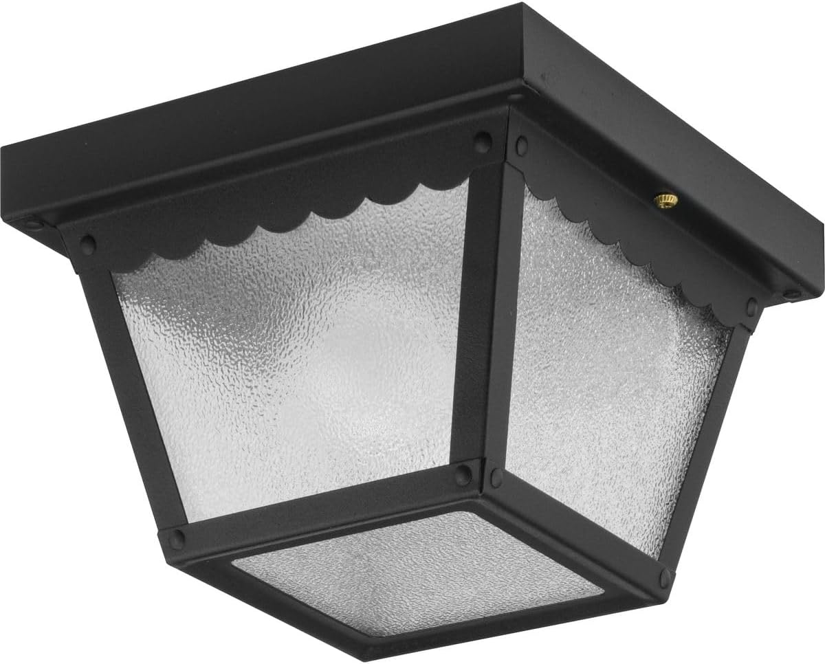 Progress Lighting 2-Light Indoor and Outdoor Flush Mount Ceiling Light, Interior and Exterior Ceiling-Mount Light Fixture for Porch Light, Patios, Garages, Hallways, 10-1/4'' by 5-1/2'', Black