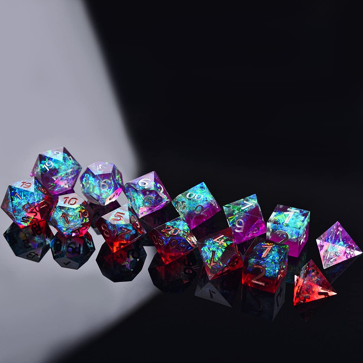 ZX Resin Polyhedral Dice Set Iridescerend Glare for Table Games