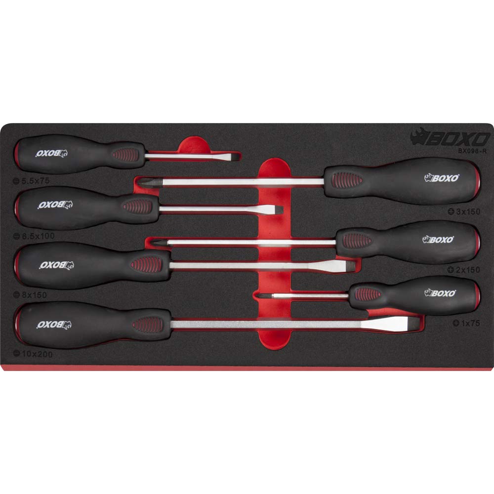 Screwdriver Set Slotted & Phillips Pound Through  7 Pieces. BOXO BX096-R