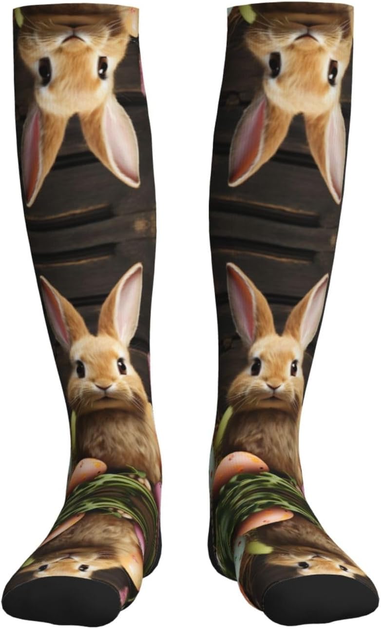 Easter Egg Bunny Compression Socks For Women Men 15-20mmhg Graduated Support Circulation Knee High Socks For Nurses Athletic
