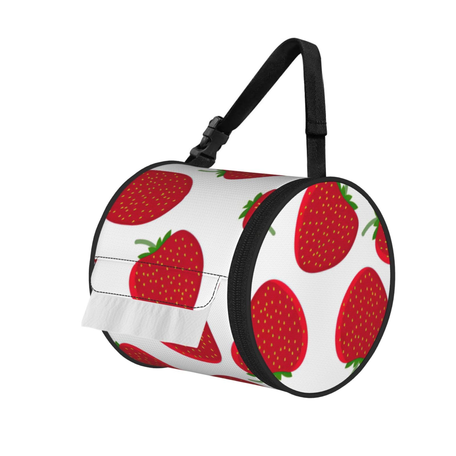 Strawberry Print Fashion Tissues Organizer Box, Hanging Tissue Holder For Purse Coins For Car Office Daily Outing