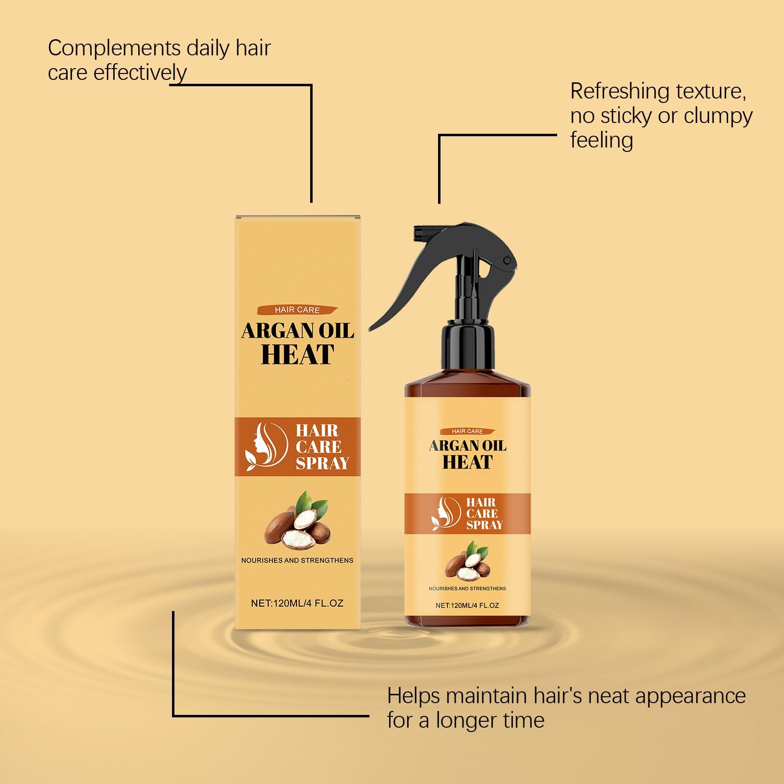 Spray termoprotettivo per capelli all'olio di Argan, Spray anticrespo all'olio marocchino, Termoprotettivo riparatore per capelli lisci, Controllo idratante anticrespo per capelli secchi (6pcs)