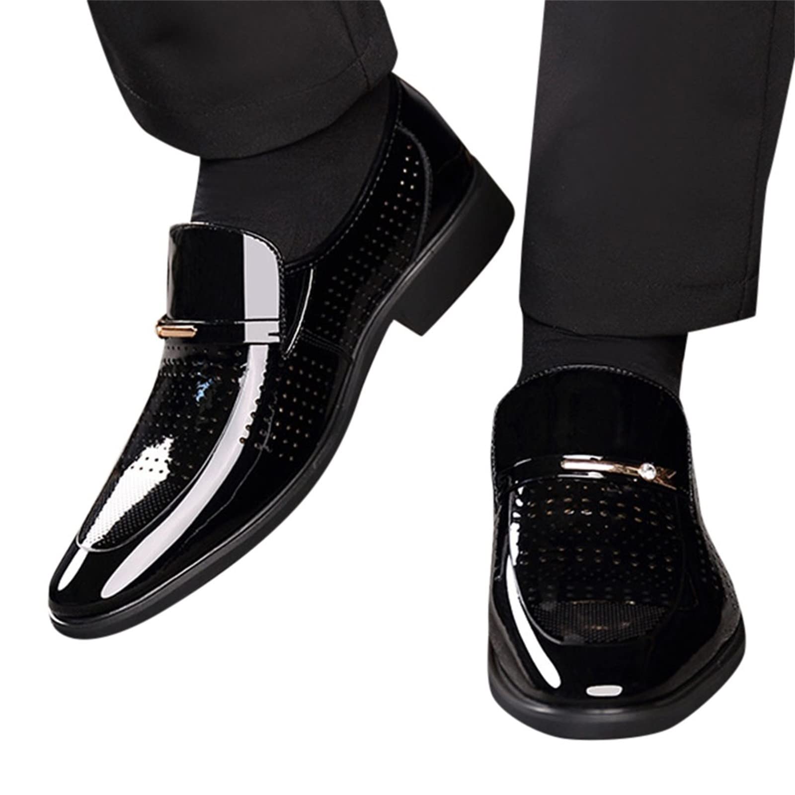 Tanzschuhe Herren Glitzer Schuhe Silberne Lackschuhe Sneaker Anzugschuhe Anzug Hochzeit Business Lederschuhe Elegant Loafer Schwarz Herren-Lederschuhe, Runde Zehenpartie, Business-Kleidung