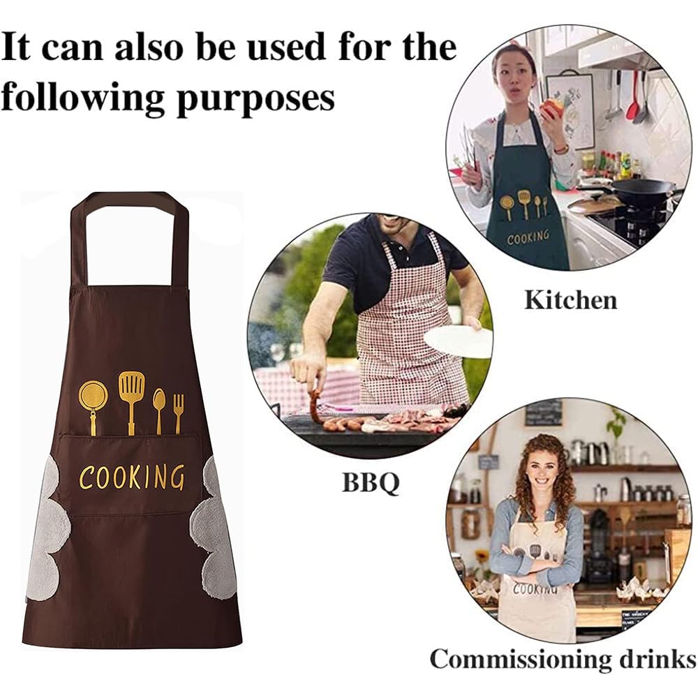DOCAT Kitchen Apron with Wiping Hand Towel Apron for Women and Men with Big Pocket Unique Design Cooking Fits for Restaurant Home and Kitchen Accessories Items (Maroon - Cooking Design) 3