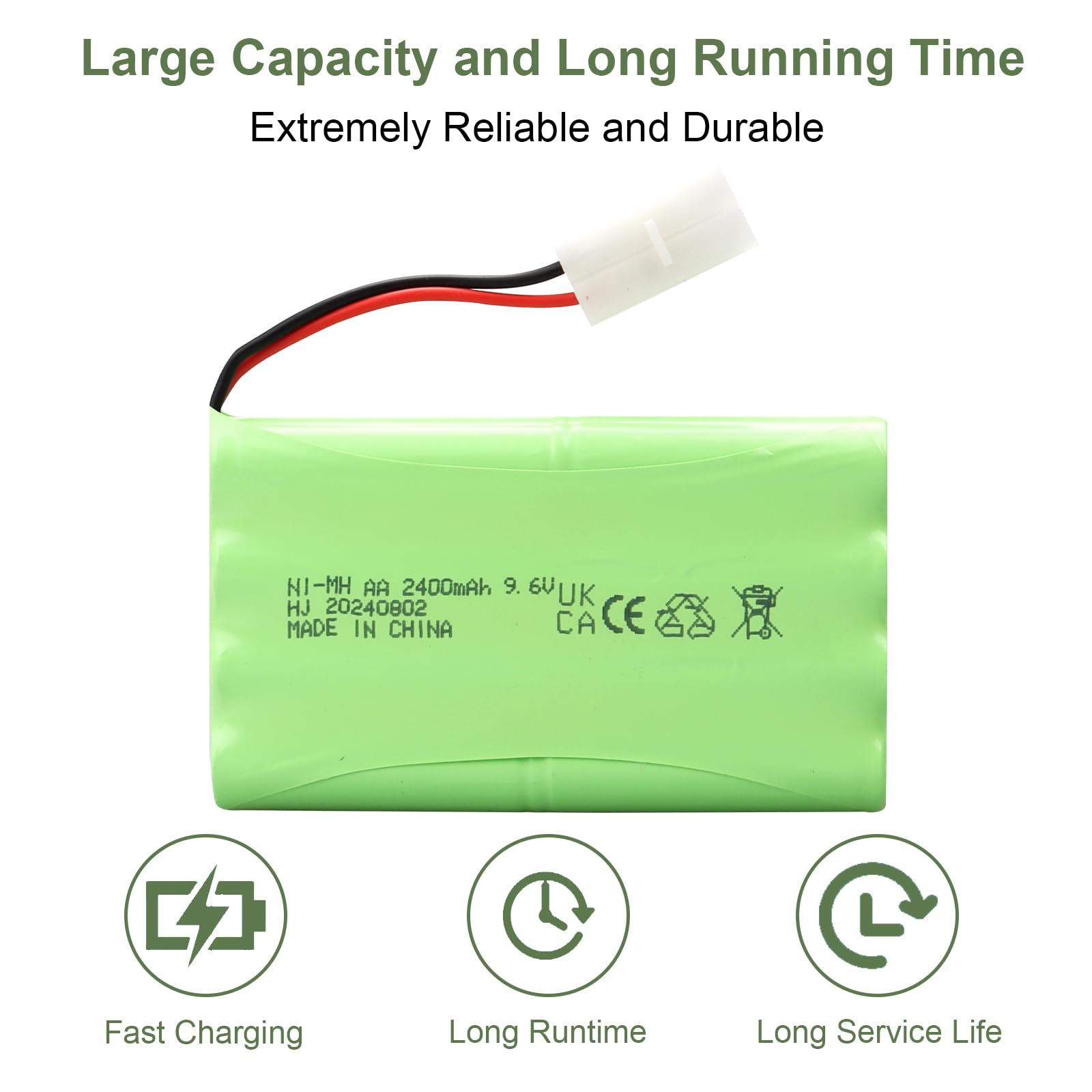 Batteria NiMH ricaricabile MXJFYY da 9,6 V e 2400 mAh, compatibile con auto giocattolo RC/RC, buggy, barche, elicotteri, aeroplani, pistole Airsoft