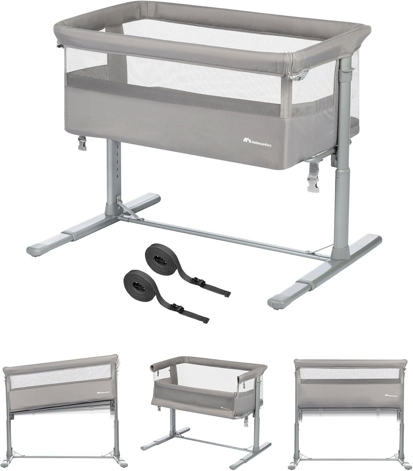 Bebeconfort Zina Colecho Bebé y Cuna Independiente Desde el Nacimiento hasta los 6 Meses (de 0 a 9 kg), Cuna Bebé Plegable, 5 Posiciones de Altura Ajustables, Colchón Reclinable, Mineral Grey