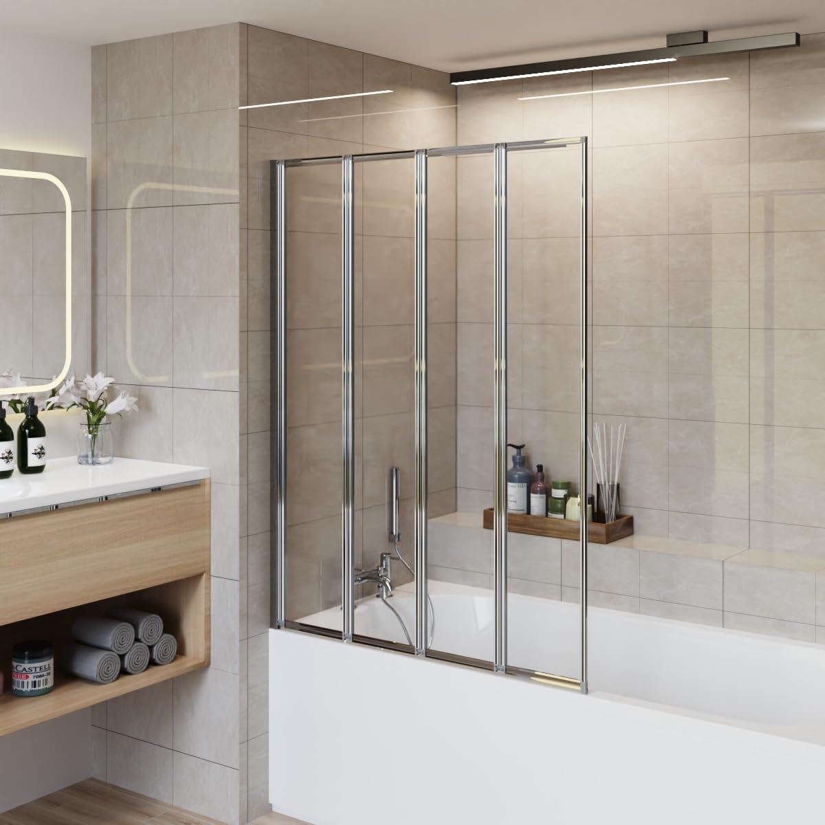 Aquariss Chrome 850X1400mm 4 Folding Panel Bath Shower Screen