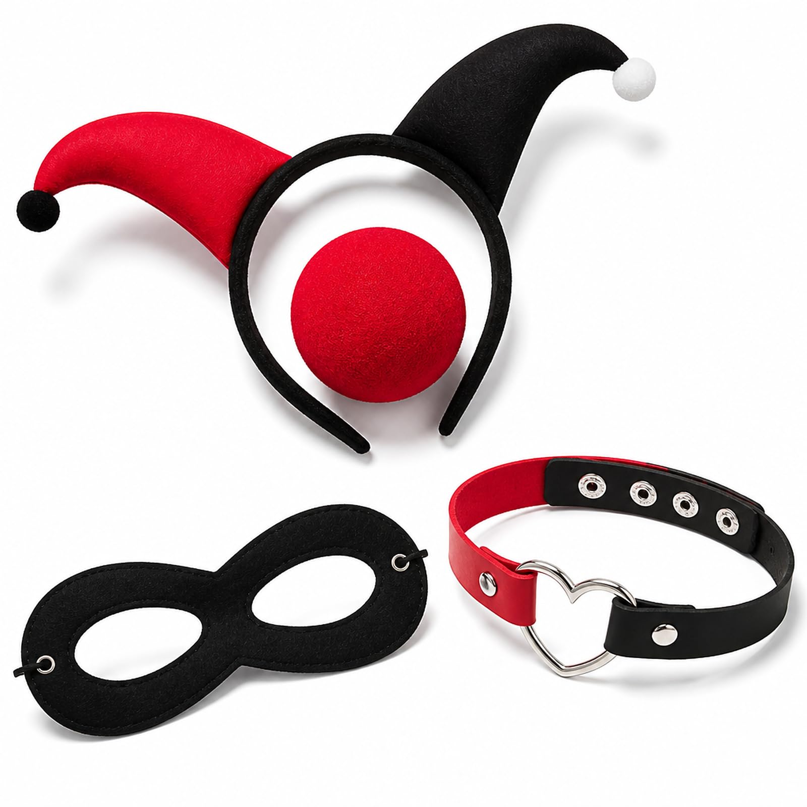 4PCS Jester Costume Set, Black Red Clown Accessories