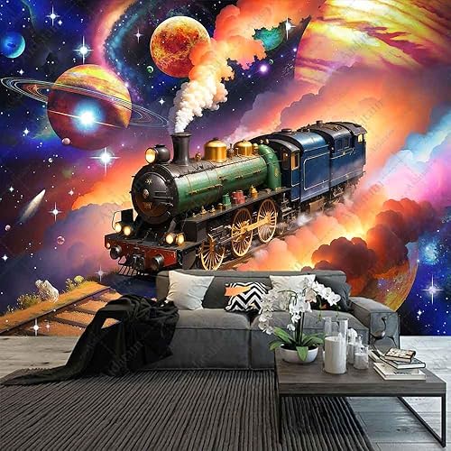 Miniatura 6 de Aidatain Tapiz de tren espacial de fantasía, universo, galaxia, planeta, decoración para colgar en la pared, 80 x 60 pulgadas, tela de franela,