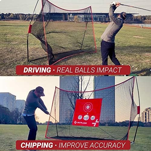 SAPLIZE Golf Net with Hitting Mat, High Impact Golf Hitting Net, Portable 10x7ft Golf Practice Net for Indoor/Outdoor/Backyard Driving