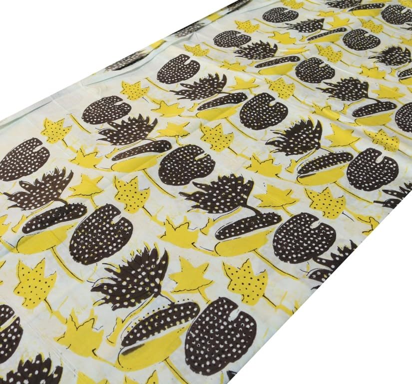 Fashionmart Cotton Fabric Material Sanganeri Printed Hand Print Cotton Fabric Print Women Dress Material Running Jaipuri Women Dress Material Kurtis Natural 43" Inches (3 Meter) 3