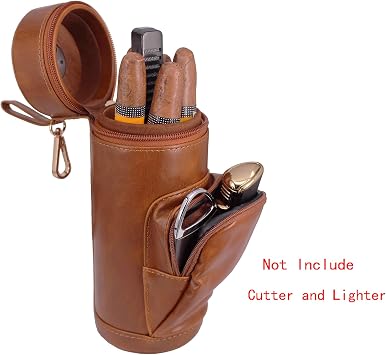 AMANCY Upgrade Cedar Wood Lined Portable Travel Leather Cigar Humidor Case with Pocket,Easily Carry Lighter and Cutter