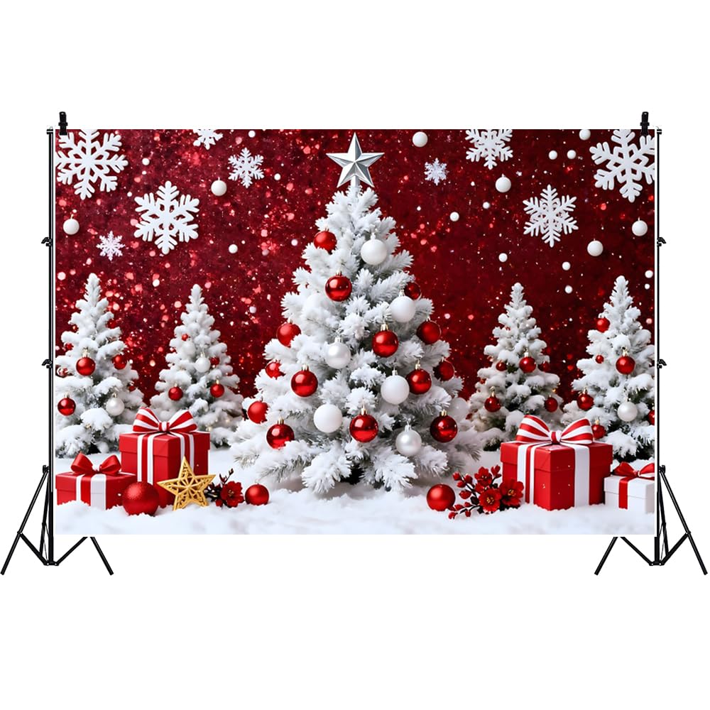 Sfondo per feste di Natale e Capodanno per servizi fotografici 3.5x2.5m | Sfondo fotografico con albero di Natale bianco e fiocchi di neve, decorazione per feste, striscione, accessorio per foto