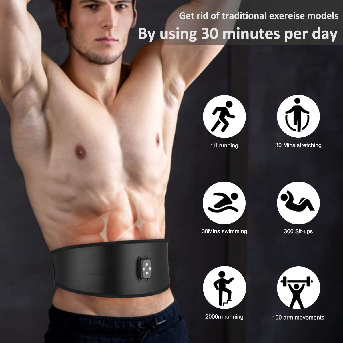EMS Muskelstimulator Bauchmuskeltrainer,Neuester Gel Pads-frei Bauchstimulator-Muskeltrainingsgürtel für Frauen & Männer-Elektrische Muskelstimulation Trainingsgerät,6 Trainingsprogramme - Abs Trainer