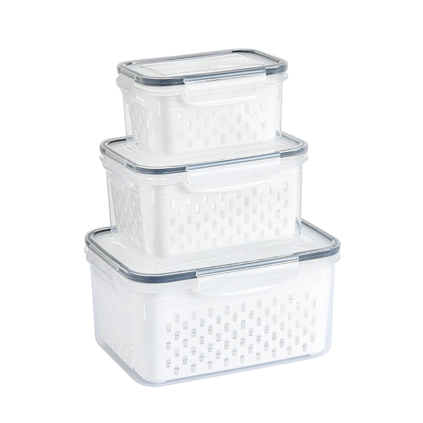 3PCS Crisper Box Airtight Food Storage Containers with Removable Drain Basket Stackable Meal Prep Containers for Fruits And
