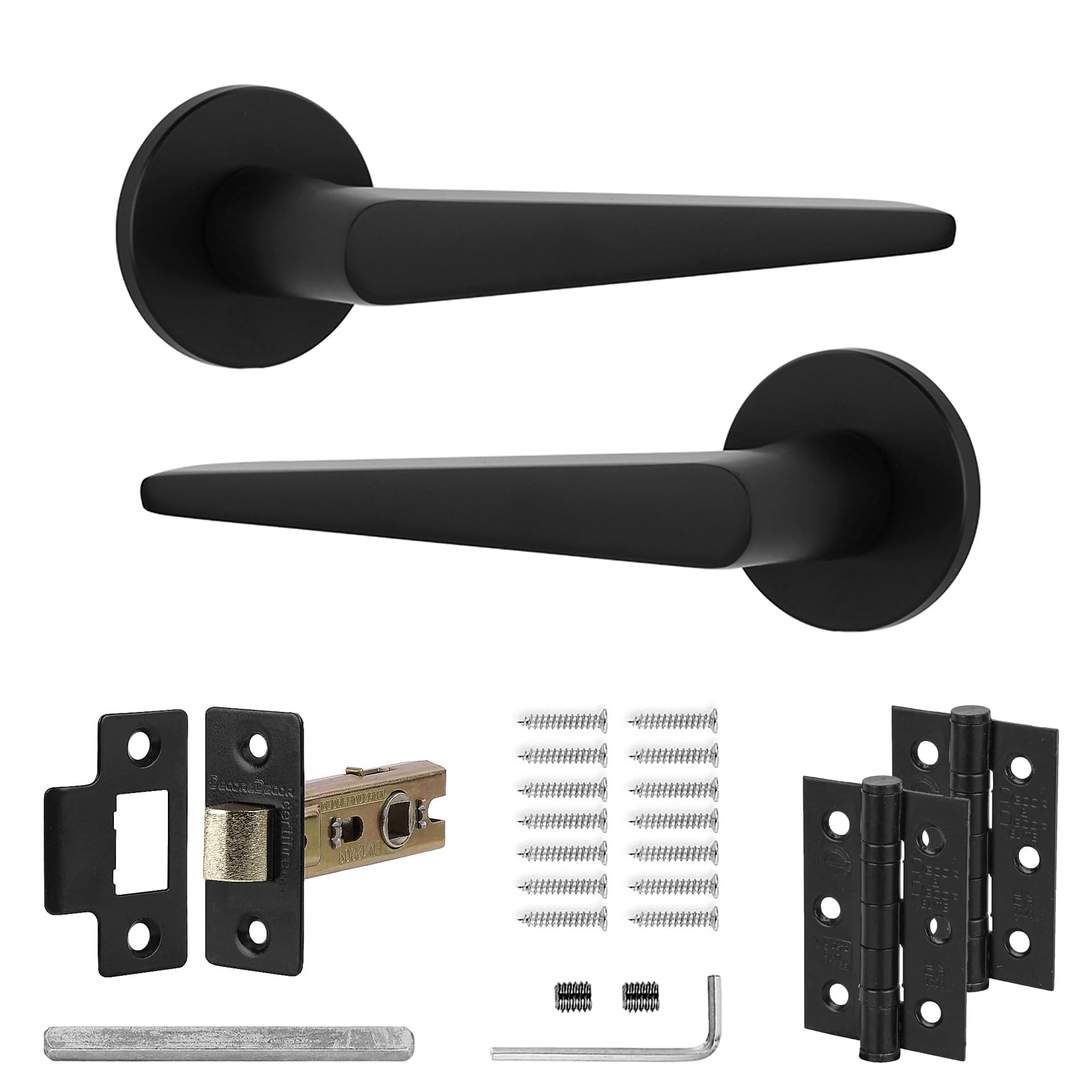 Decoranddecor Matte Black Interior Door Handle Set with Mortice Latch, Aluminum Construction, Terra Range