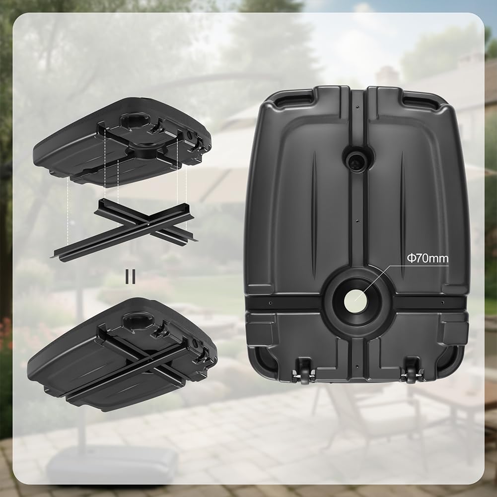 BAKAJI Base per Ombrellone con Ruote da Giardino, Capienza 60 Litri Riempibile con Acqua o Sabbia per Maggiore Stabilità, Supporto in Plastica Resistente alle Intemperie da Esterno, 80 x 60 x 17 cm