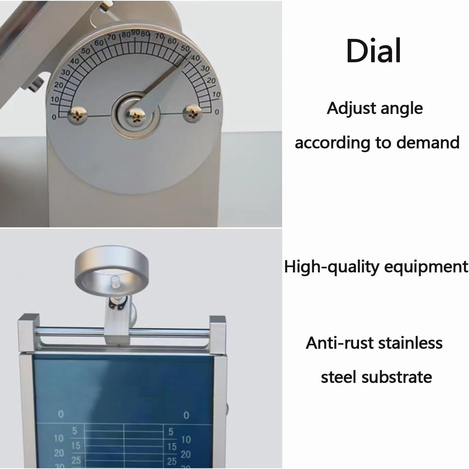 Testeur de piquage, angle réglable 0-60°, boule en acier standard de 1/32" à 1", comprend un cadran pointeur d'échelle pour évaluation du ruban adhésif