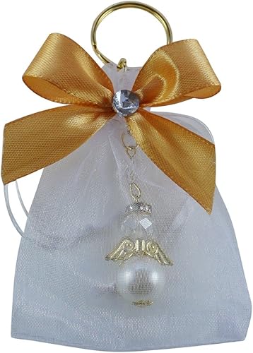 Miniatura 4 de 12 piezas de llavero de oro con perlas de cristal de ángel con bolsas de organza para niño y niña