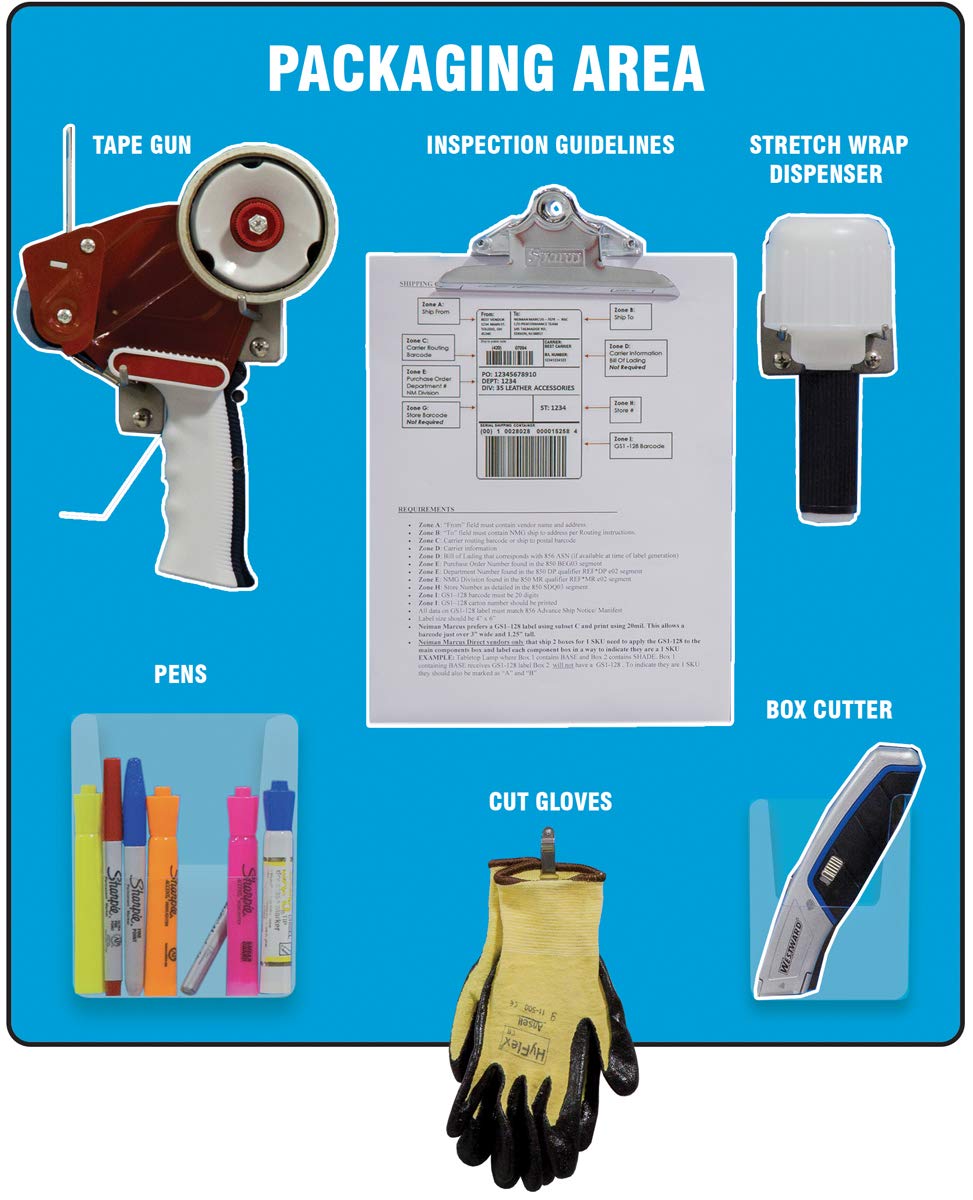 Accuform Packaging Area Store-Board with Tools, Small, Blue with White Shadows