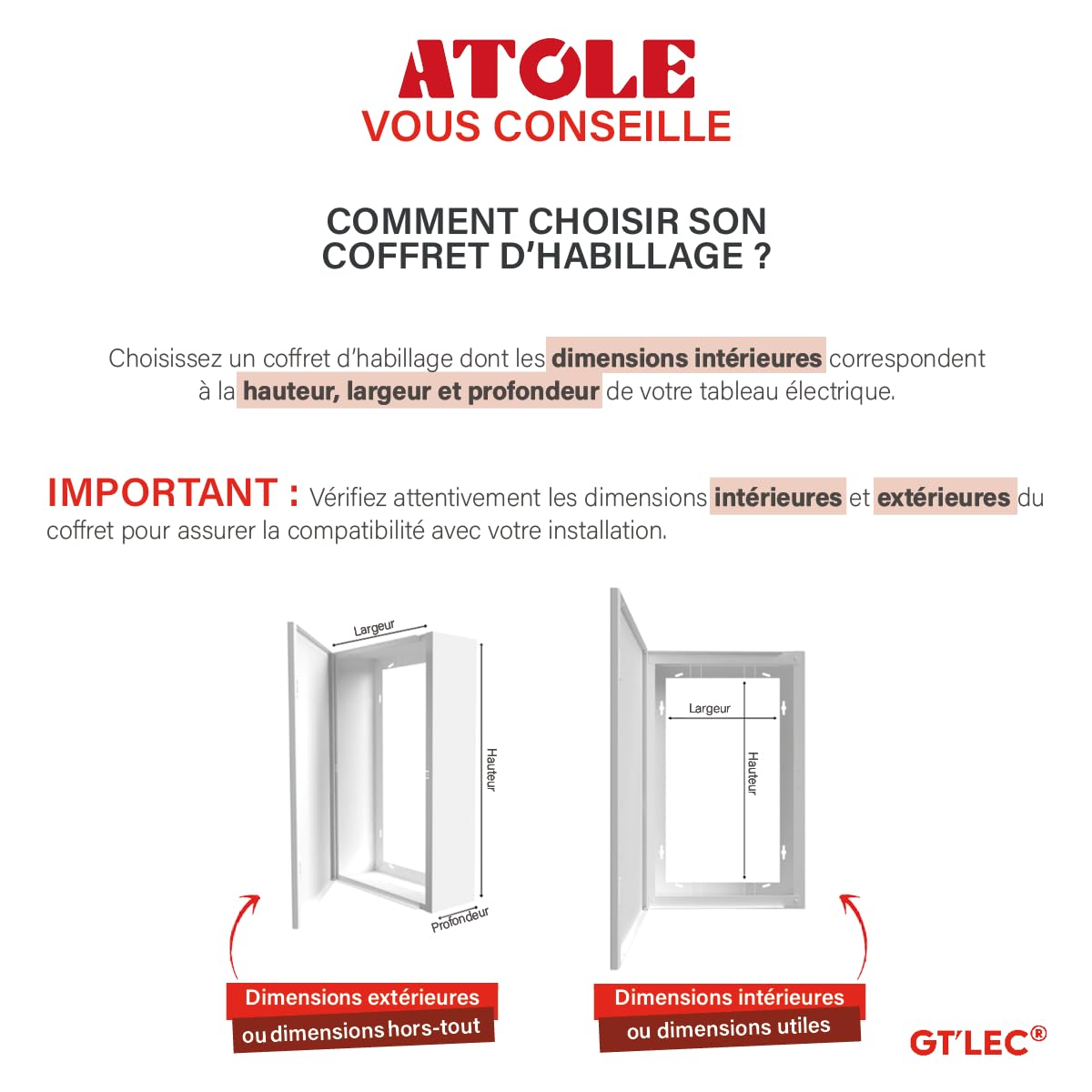 Coffret d'habillage pour tableaux électriques en acier blanc - Dim. du coffret : H 920 x L 450 x P 140 mm - Marque ATOLE