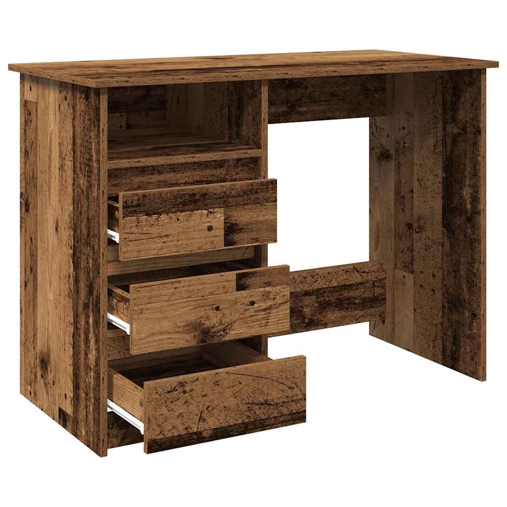 Mesa de ordenador con aspecto de madera envejecida, 102 x 50 x 75 cm, material de madera, resistente y fácil de limpiar, amplia superficie de trabajo para casa, oficina, juegos, oficina