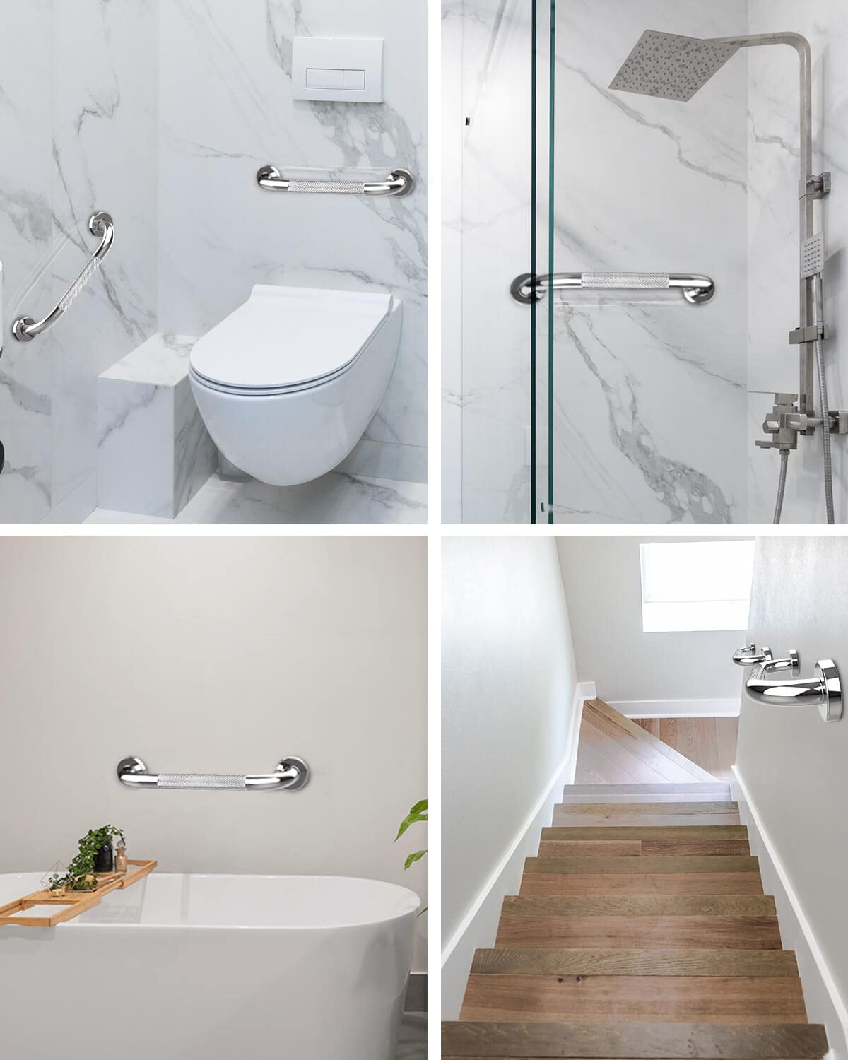 Howdah 2 Pezzi Maniglia Doccia per Anziani e Disabili in Acciaio Inox Cromato 30 CM - Maniglione per Vasca da Bagno Motivo Antiscivolo