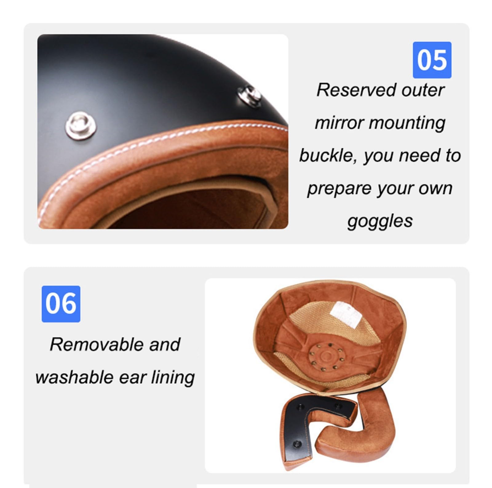 Casque Bol, Casque Jet Brain - Cap Demi-Casque Moto Vintage Homologué Dot/ECE Casque Demi-Coque Rétro Ouvert Casque À Visière Intégrée Cruiser Chopper Scooter Cyclomoteur