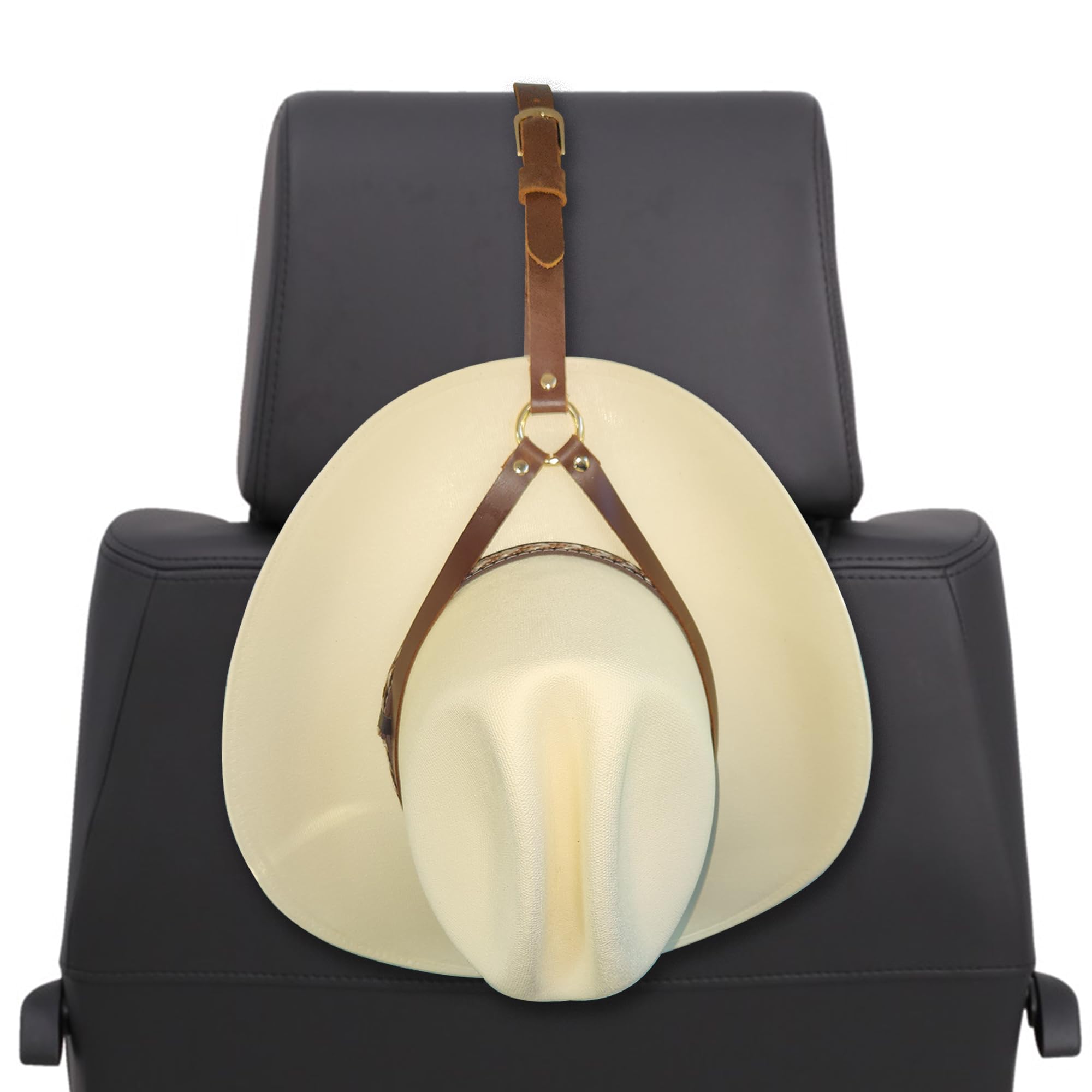 Hat Halter: Genuine Leather Cowboy Hat Holder, Hat Holder/Racks for Truck, Car, SUV, Hat Rack for Fedoras, Sun Hats, and Wide Brimmed Hats (Brown)