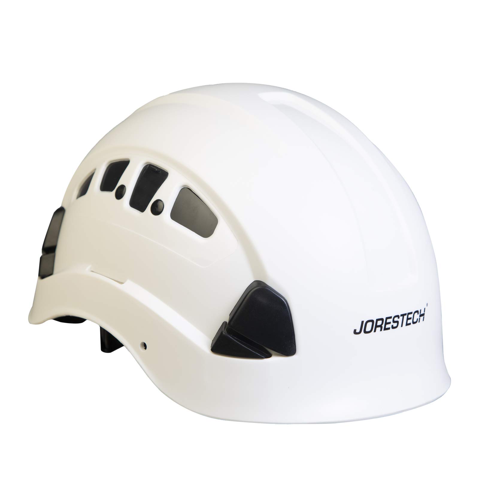 ŚOI firmy JORESTECH - ABS work-at-height and Rescue Hard Hat szczelinowy wentylowany kask z regulowaną grzechotką 6-punktowe zawieszenie ANSI Z89.1-14 (biały)