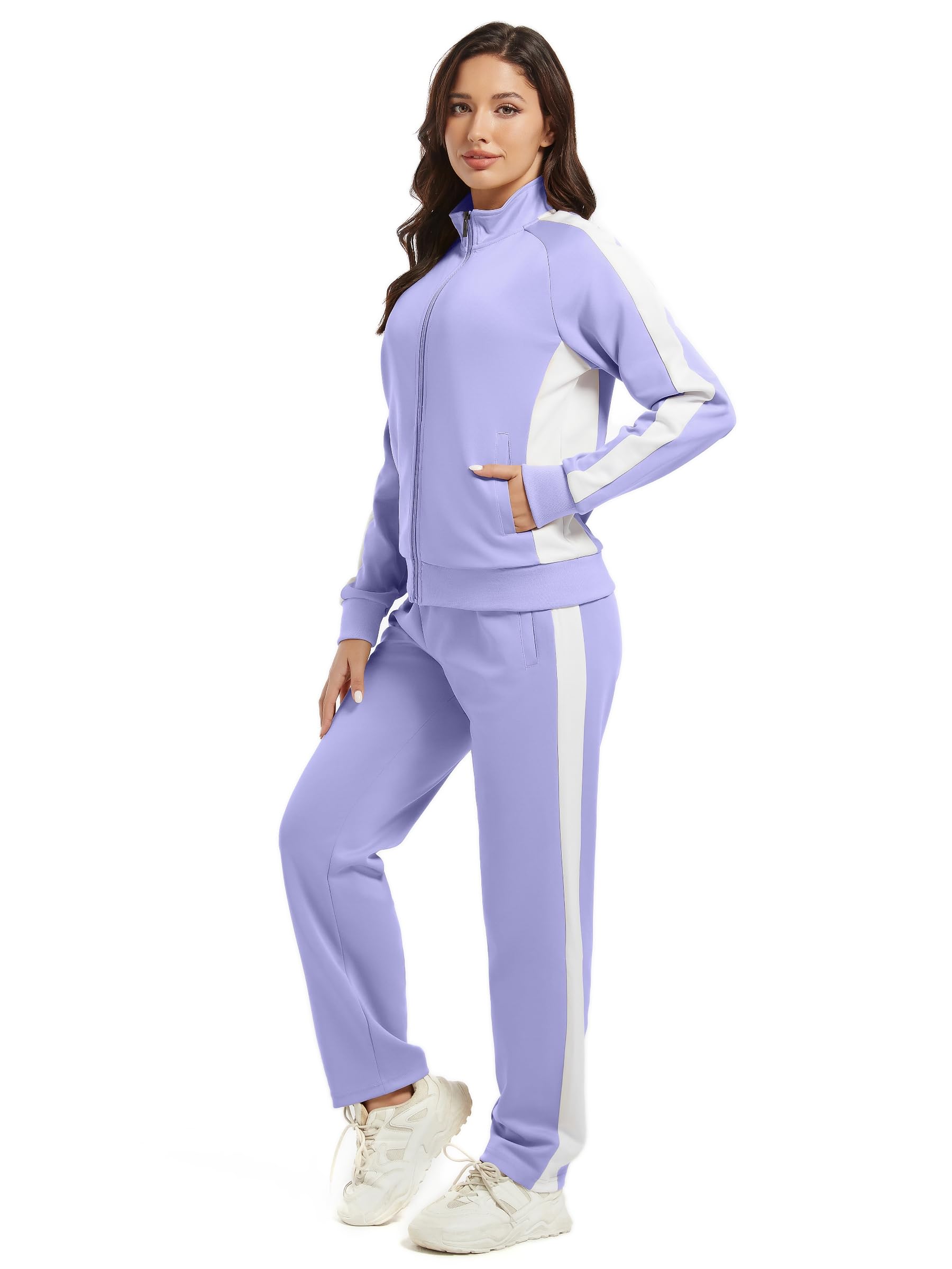 wiebdncj Women's Full Zip-Up Tracksuit Set Long Sleeve Casual Jogging Suits Workout Gym 2 Piece Outfits with Pockets