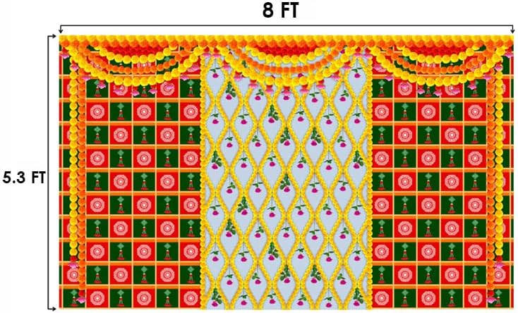 Miniatura 3 de SATVIK - Telón de fondo de tela para Pooja Pujan, decoración de guirnalda de caléndula para fotos, telón de fondo tradicional de tela Puja Mehndi