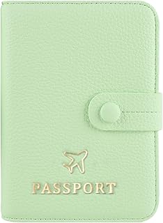 Passport Holder RFID Protected Wallet and Luggage Tag with Protection Cover Travel Accessories Leather Card Case Organizer for Women Men (Green)