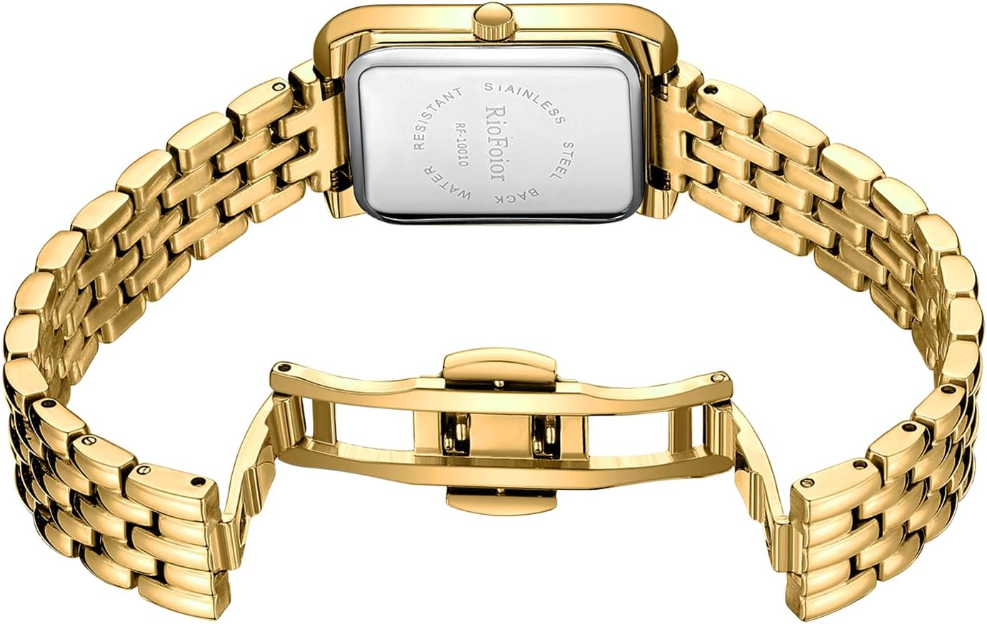 Gold Watches for Women with Rectangular Case Roman Dial,Stainless Steel Band,Waterproof.Adjustment Tool Included - Image 3