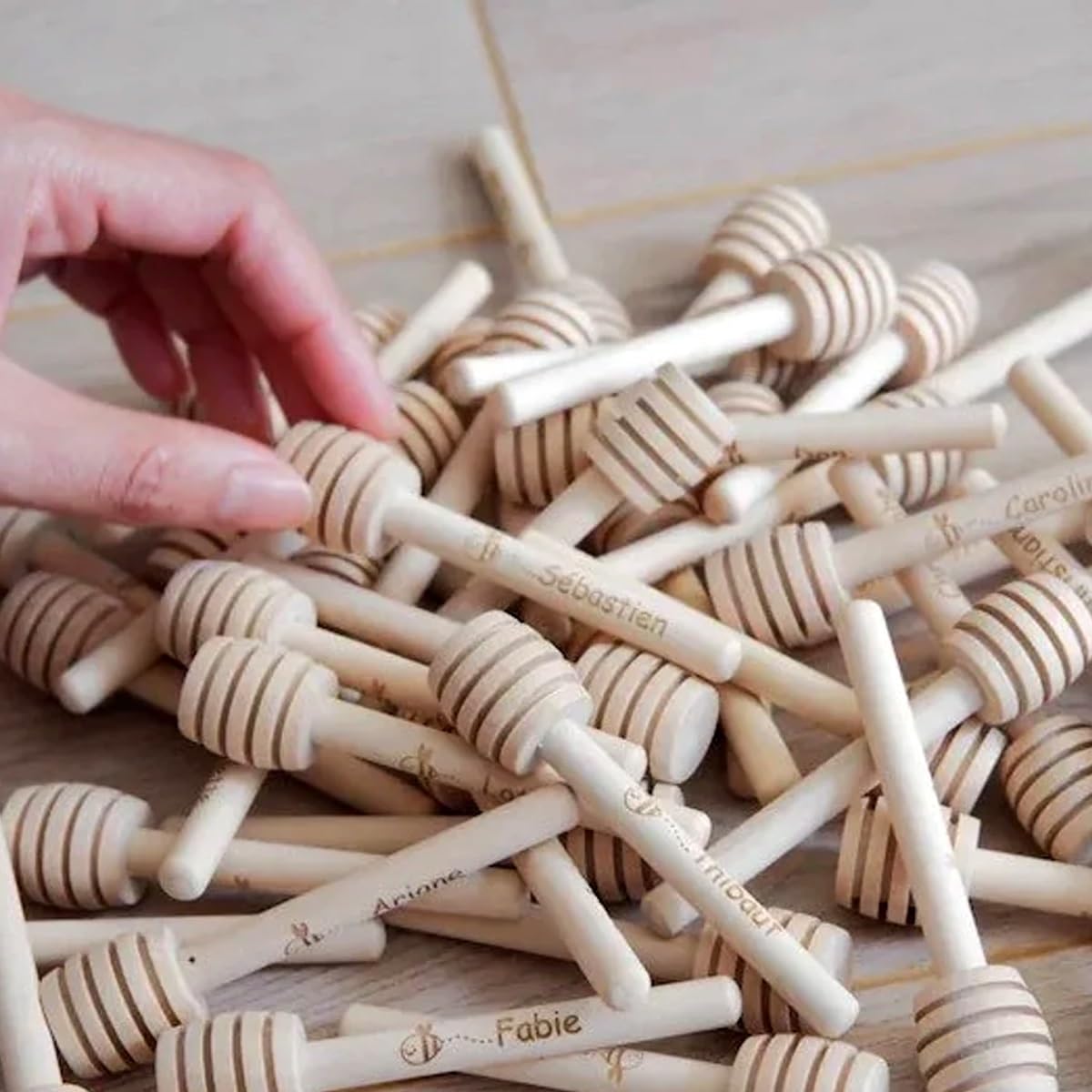 20/50/100 Pezzi Personalizza Barretta for Miele, Mini Cucchiaio da Miele in Legno Personalizzato, Regalo for Festa di Nozze Utensili da Cucina for Dessert tè al Latte Bastoncini(20PCS,10cm)