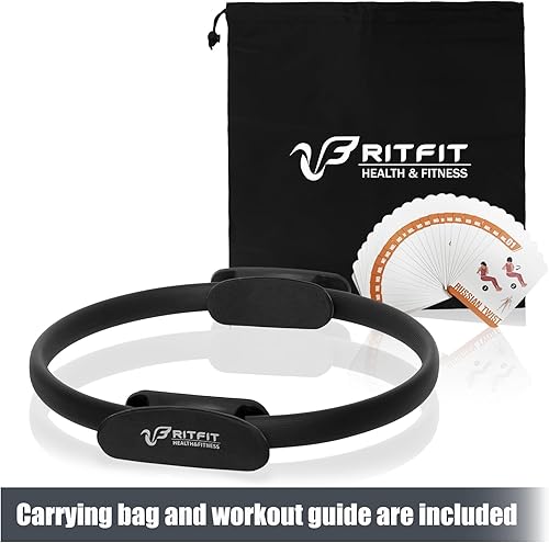 Miniatura 5 de RitFit Anillo de pilates  Magic Fitness Círculo de 14 pulgadas para tonificación interior y exterior muslos, bolsa de transporte y libro electrónico