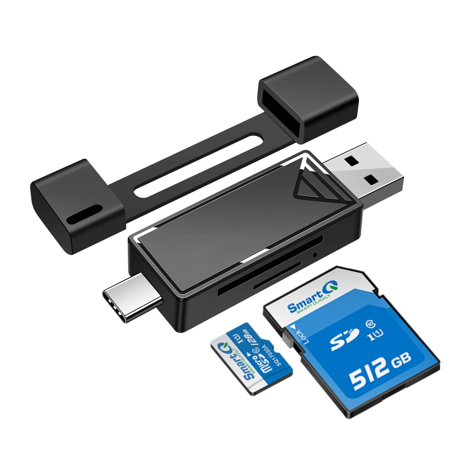 USB 3.0 Dual Memory Card Reader for Android, Windows, Mac - High-Speed USB-C Reader for SD, Micro SD, SDXC, SDHC, MMC, RS-MMC, Compatible with Various Devices