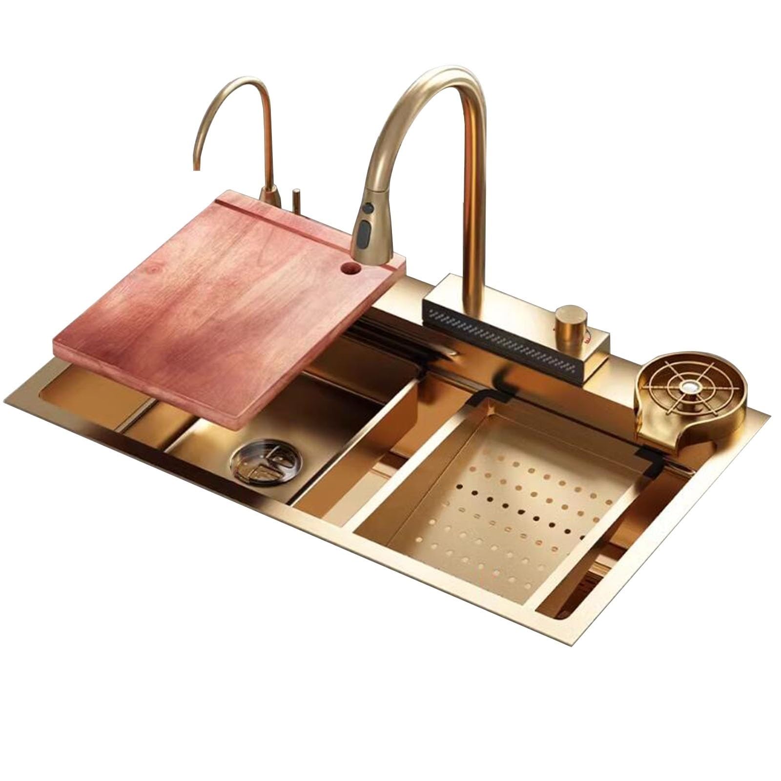 ZQFHSX Single Bowl Multifunction Gold Stainless Steel Waterfall Sink Practical Kitchen Countertop Dishwashing Basin For Household & Commercial Use Ideal Bars Counters(Size:65 * 45 * 24cm)